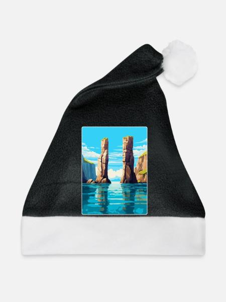 Stack Rocks Pembrokeshire Vintage Reiseposter - Weihnachtsmütze - Schwarz/Weiß - Vorne