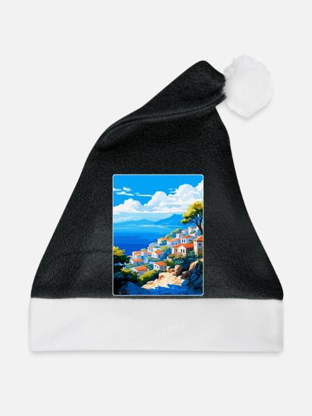 Hydra Griechenland Vintage Reiseposter WPA Souvenir - Weihnachtsmütze - Schwarz/Weiß - Vorne