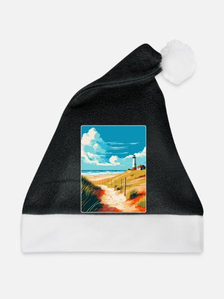 Insel Sylt Deutschland Vintage Reiseplakat Souvenir - Weihnachtsmütze - Schwarz/Weiß - Vorne