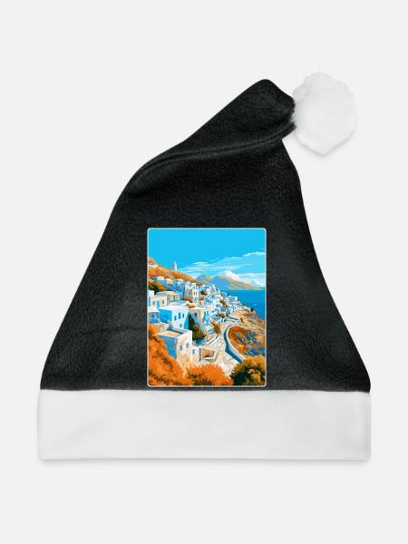 Ios Griechenland Vintage Reise Poster Souvenir Souvenir - Weihnachtsmütze - Schwarz/Weiß - Vorne