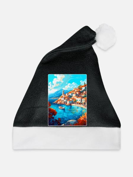 Hydra Griechenland Vintage Reiseposter WPA Souvenir - Weihnachtsmütze - Schwarz/Weiß - Vorne