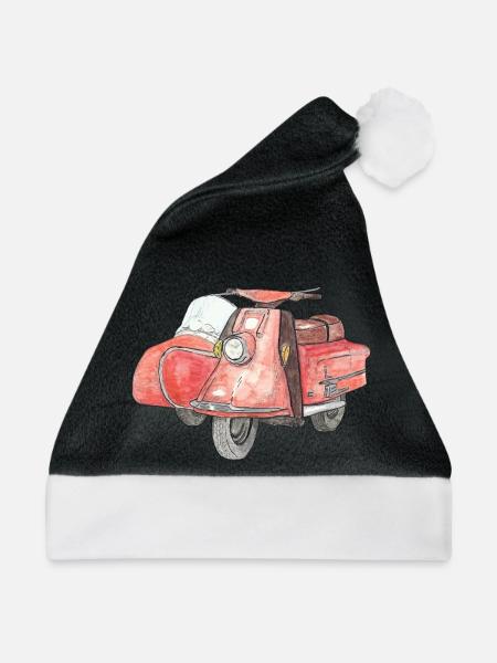 Vintage Roller mit Beiwagen - Weihnachtsmütze - Schwarz/Weiß - Vorne