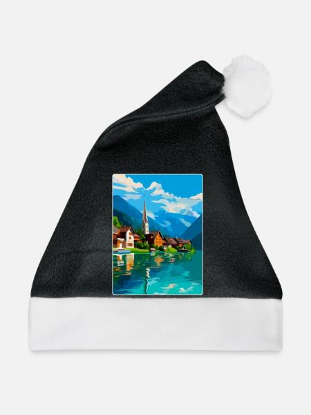 Hallstatt Österreich Vintage Reiseplakat Souvenir - Weihnachtsmütze - Schwarz/Weiß - Vorne