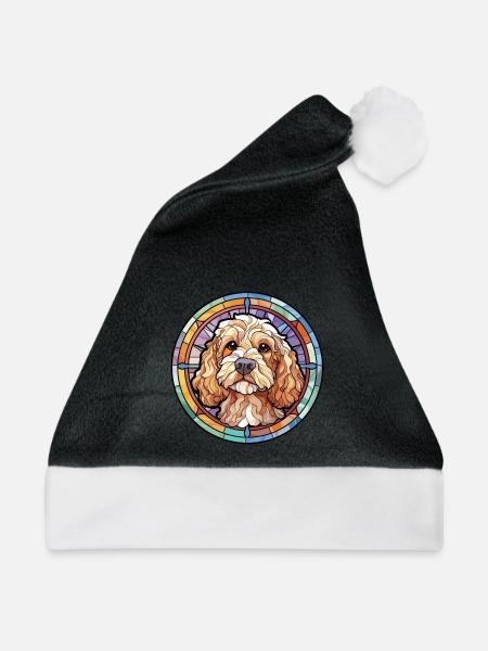 Cockapoo Hunderasse Buntes Glas Buntes Wassercol - Weihnachtsmütze -
