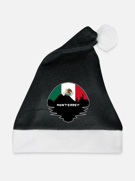 Monterrey Mexiko Flagge Skyline Silhouette Reisen - Weihnachtsmütze - Schwarz/Weiß - Vorne
