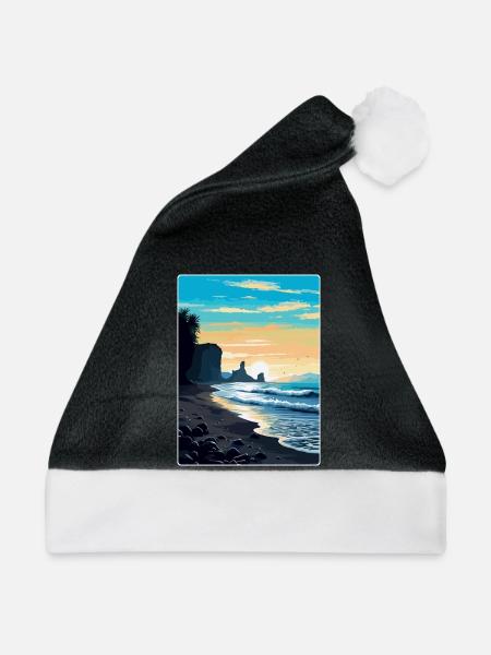 Schwarzer Sandstrand Island Vintage Reiseposter WPA - Weihnachtsmütze - Schwarz/Weiß - Vorne
