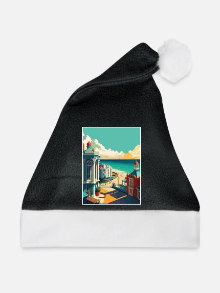 Brighton Pier Seascape Uk Vintage Reiseposter - Weihnachtsmütze - Schwarz/Weiß - Vorne