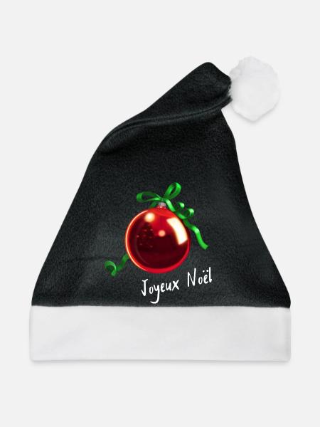 Joyeux Noël - Weihnachtskugel weißer Schriftzug - Weihnachtsmütze - Schwarz/Weiß - Vorne