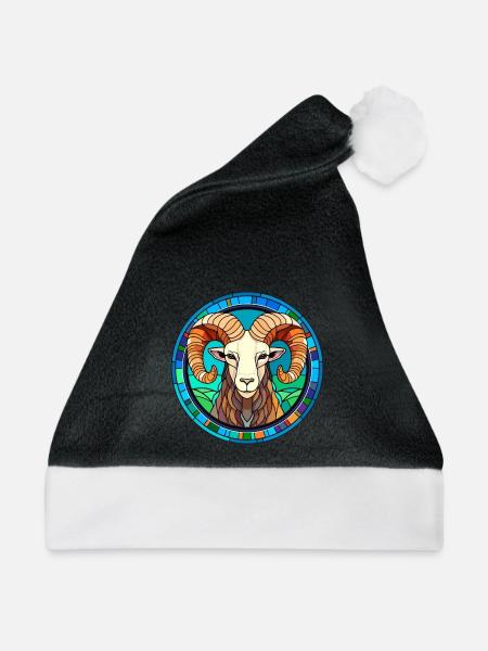 Widder-Buntglas-Cartoon-Kawaii-Tier - Weihnachtsmütze -