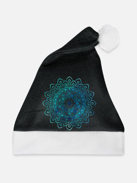Mandala - Blau - Weihnachtsmütze - Schwarz/Weiß