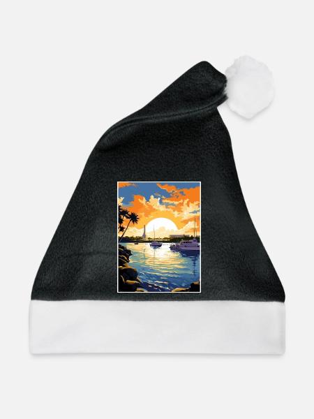 Pearl Harbor Hawaii Vintage Reiseposter Souvenir - Weihnachtsmütze - Schwarz/Weiß - Vorne