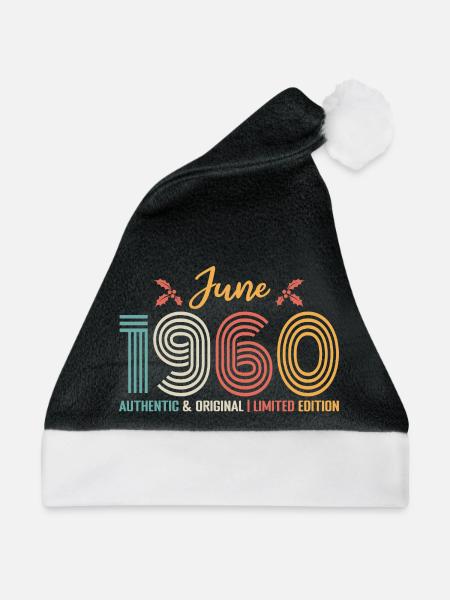 Juni 1960 Geburtstag Juni 1960 Juni Retro - Weihnachtsmütze - Schwarz/Weiß - Vorne