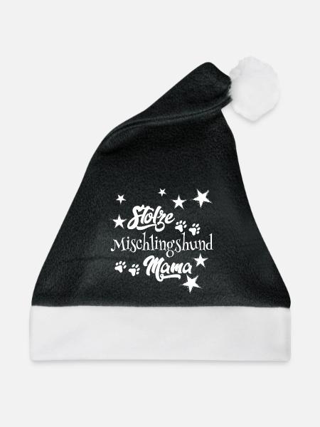 Stolze Mischling Mom Mischlingshund - Weihnachtsmütze - Schwarz/Weiß - Vorne