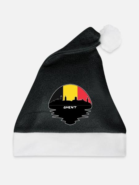 Gent Belgien Flagge Skyline Silhouette Reisen - Weihnachtsmütze - Schwarz/Weiß - Vorne