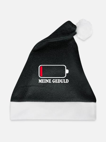 Meine Geduld Akku Leer Batterie Rot Ladebalken - Weihnachtsmütze - Schwarz/Weiß - Vorne