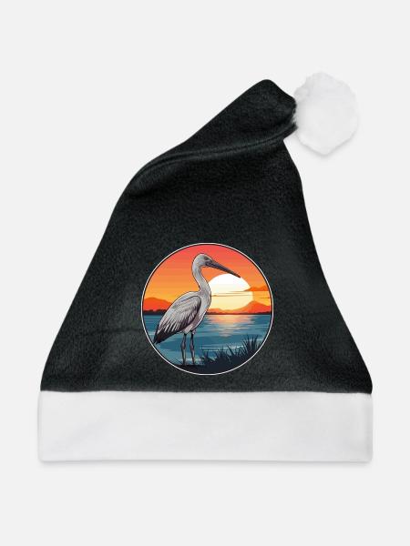 Ibis Buntes Aquarell Cartoon Kawaii Tier - Weihnachtsmütze - Schwarz/Weiß - Vorne