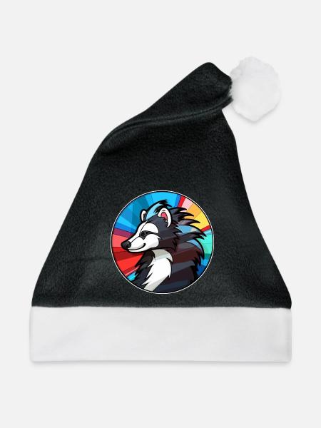 Stinktierglas bunte Karikatur Kawaii Tier - Weihnachtsmütze - Schwarz/Weiß - Vorne