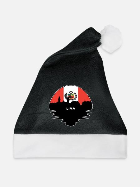Lima Peru Flagge Skyline Silhouette Reisen - Weihnachtsmütze - Schwarz/Weiß - Vorne
