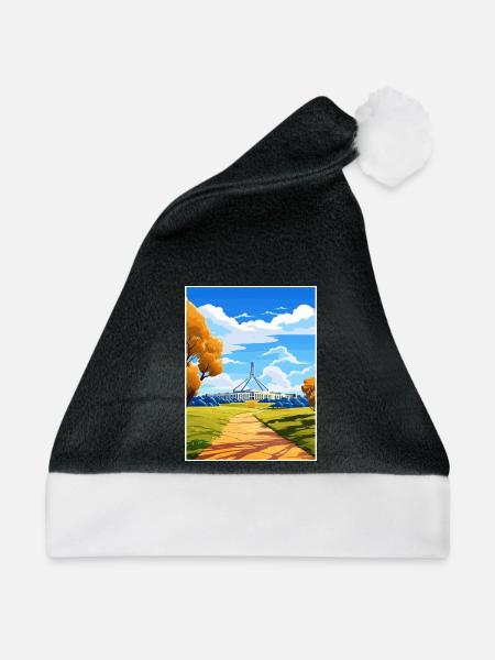 Canberra Australien Vintage Reiseposter Souvenir - Weihnachtsmütze - Schwarz/Weiß - Vorne