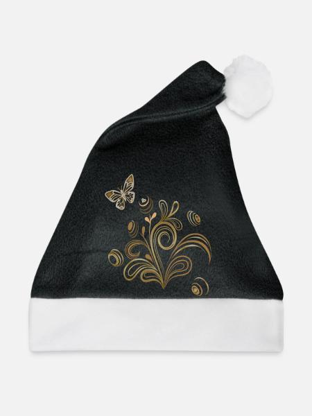 Blumenranke mit Schmetterling - Weihnachtsmütze - Schwarz/Weiß