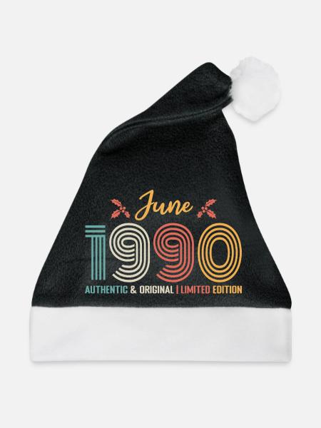 Juni 1990 Geburtstag Juni 1990 Retro Juni - Weihnachtsmütze - Schwarz/Weiß - Vorne