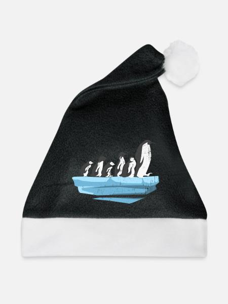 Watschelnde Pinguinfamilie Eisscholle - Weihnachtsmütze - Schwarz/Weiß - Vorne
