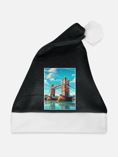 Tower Bridge England Vintage Reiseposter WPA Kunst - Weihnachtsmütze - Schwarz/Weiß - Vorne