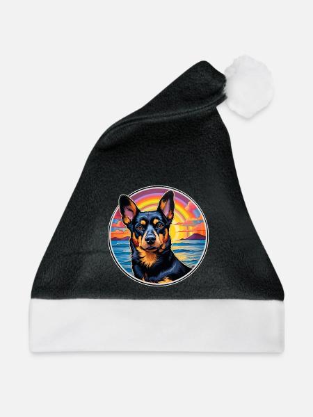 Lancashire Heeler Hund Rasse Bunte Karikatur Wasser - Weihnachtsmütze - Schwarz/Weiß - Vorne
