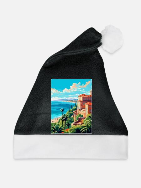 Côte d azur Frankreich Vintage Reiseplakat Souvenir - Weihnachtsmütze - Schwarz/Weiß - Vorne