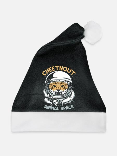 Cheetnaut Tier Raum Cheetah Wildlife Astronaut - Weihnachtsmütze - Schwarz/Weiß - Vorne