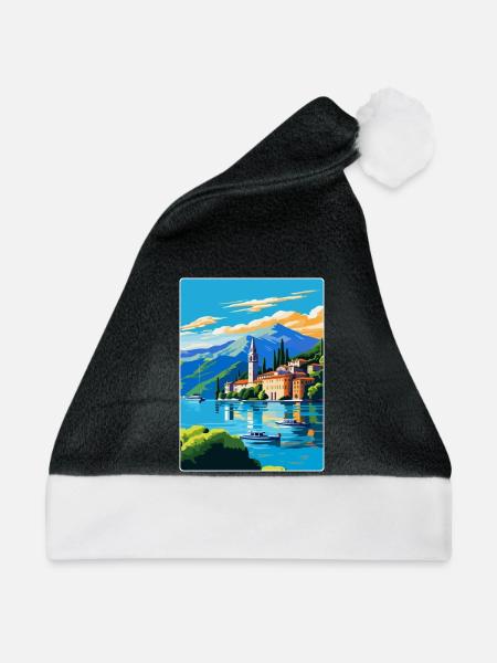 Comer See Italien Vintage Reiseplakat Souvenir WPA - Weihnachtsmütze - Schwarz/Weiß - Vorne
