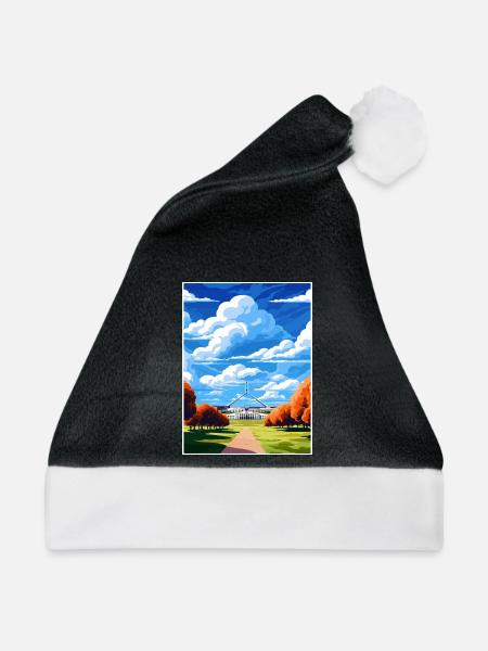 Canberra Australien Vintage Reiseposter Souvenir - Weihnachtsmütze - Schwarz/Weiß - Vorne