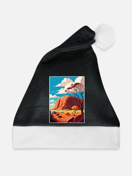 Ayers Rock Australien Vintage Reiseposter WPA Kunst - Weihnachtsmütze - Schwarz/Weiß - Vorne
