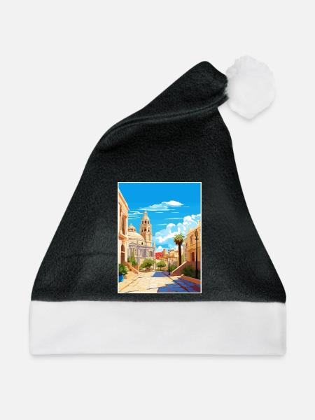 Murica Spanien Vintage Reiseposter WPA Souvenir - Weihnachtsmütze - Schwarz/Weiß - Vorne