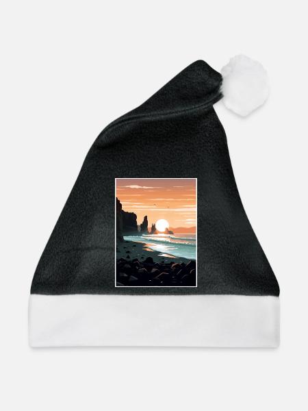Schwarzer Sandstrand Island Vintage Reiseposter WPA - Weihnachtsmütze - Schwarz/Weiß - Vorne