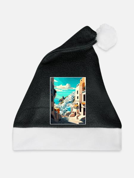 Ios Griechenland Dekoration Vintage Reiseposter WPA - Weihnachtsmütze - Schwarz/Weiß - Vorne