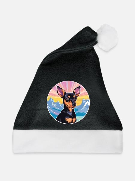 Manchester Terrier Hunderasse Karikatur Kawaii Wasserc - Weihnachtsmütze - Schwarz/Weiß - Vorne