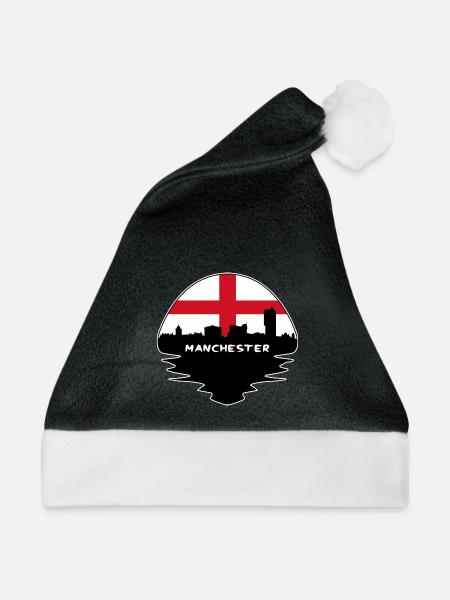 Manchester England Flagge Skyline Silhouette Reisen - Weihnachtsmütze - Schwarz/Weiß - Vorne