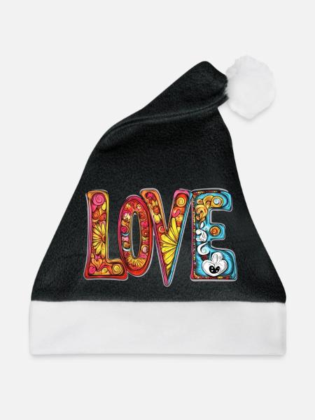 Buntes LOVE Design - Weihnachtsmütze - Schwarz/Weiß
