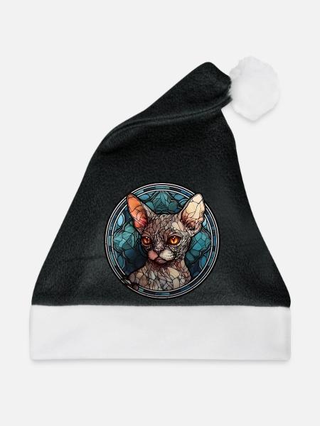Devon Rex Katzenrasse Aquarellglas - Weihnachtsmütze -
