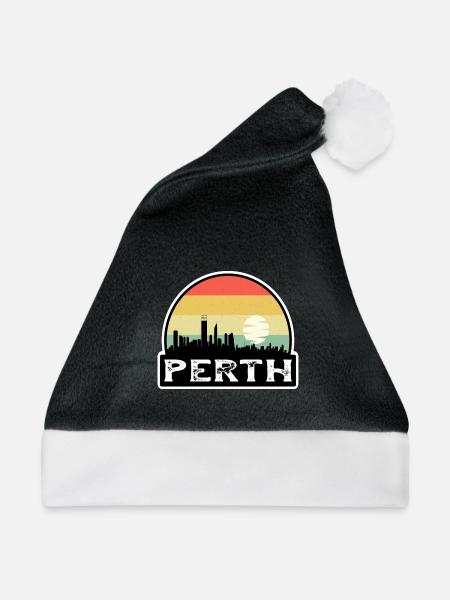 Perth Australien Flagge Skyline Reise-Souvenir - Weihnachtsmütze - Schwarz/Weiß - Vorne