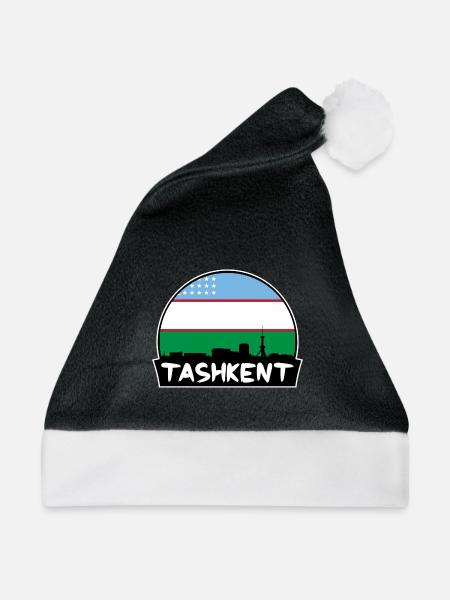 Taschkent Usbekistan Flagge Skyline Silhouette Reisen - Weihnachtsmütze - Schwarz/Weiß - Vorne