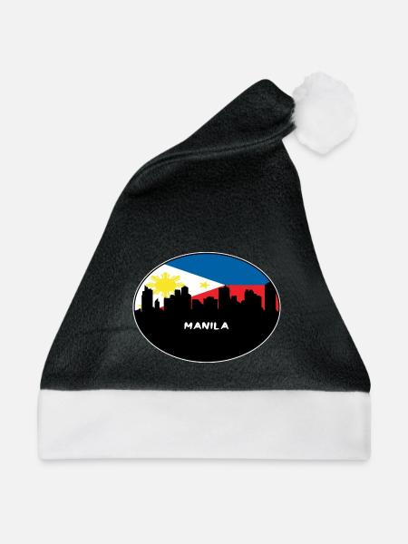 Manila Philippinen Flagge Skyline Silhouette Reisen - Weihnachtsmütze - Schwarz/Weiß - Vorne