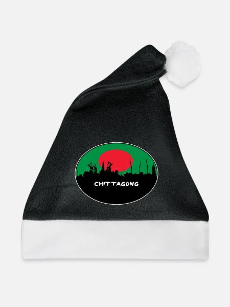 Chittagong Bangladesch Flaggen-Skyline-Schattenbild Trav - Weihnachtsmütze - Schwarz/Weiß - Vorne