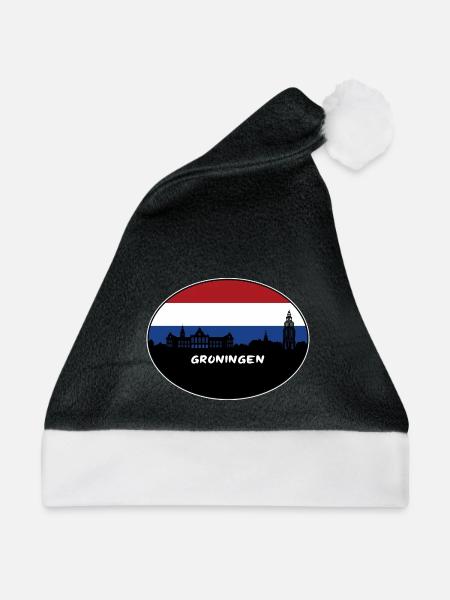 Groningen Niederlande Flagge Skyline Silhouette Trav - Weihnachtsmütze - Schwarz/Weiß - Vorne