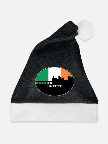 Limerick Irland Flagge Skyline Reise Souvenir - Weihnachtsmütze - Schwarz/Weiß - Vorne