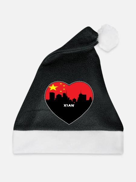 Flaggen-Skyline-Reise-Andenken Xian-China - Weihnachtsmütze - Schwarz/Weiß