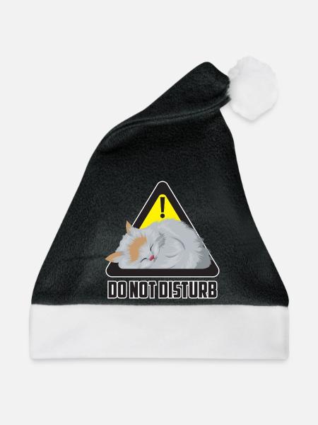 Do not disturb - Schlafende Katze Warnschild - Weihnachtsmütze - Schwarz/Weiß - Vorne