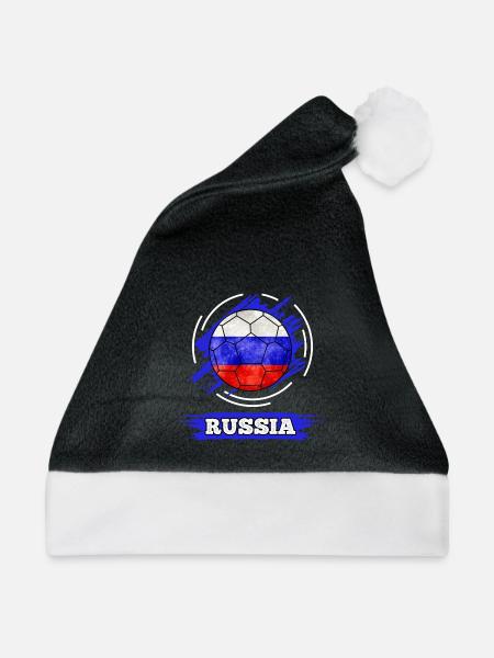 Russia Fußball - Ball in Russland Farben - Weihnachtsmütze - Schwarz/Weiß - Vorne