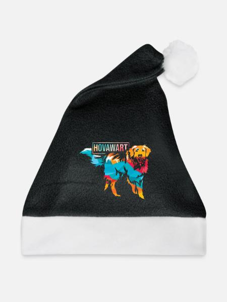 Kraftvoller Hovawart Gebrauchshund - Weihnachtsmütze - Schwarz/Weiß
